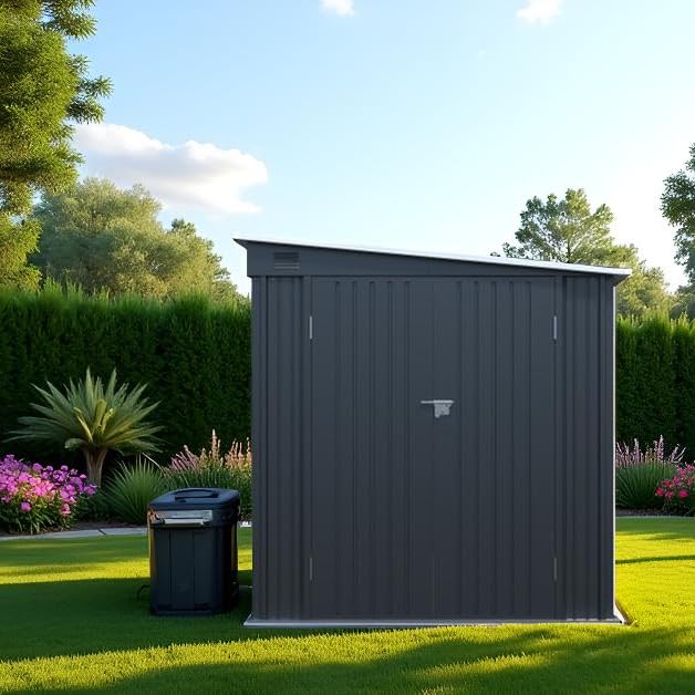 LANTRO JS 6x8FT Metal Outdoor Storage Shed, Garden Tool Shed Without Floor, Lean to Shed with Free PC Light Board and Lockable Doors for Garden Bike Lawnmower LANTRO JS