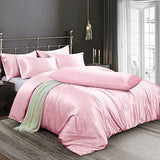Ersmak 6 Pieces Satin Duvet Cover King Size Luxury Silky Bedding Duvet Cover Set with 1 Soft Duvet Cover, 4 King Pillowcases and 1 Body Pillowcase, Blush Pink Ersmak