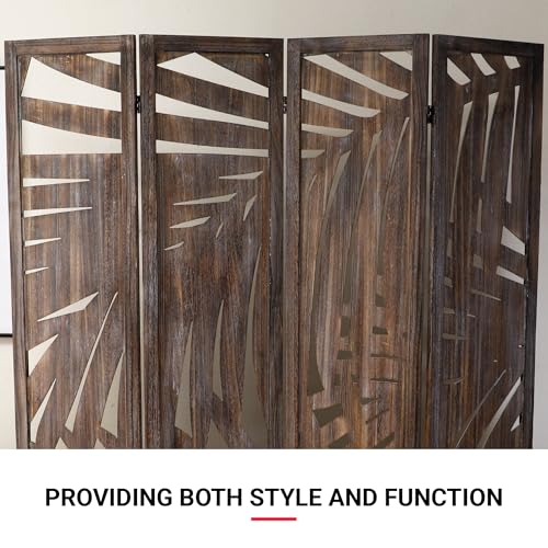 Proman Products - Palm Spring Panel, Wooden Room Divider, Folding Screen Room Divider with Palm Leaf Design (Smoked Brown) Proman Products