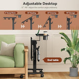 Liftsync 28Inch Rolling Standing Desk On Wheels， Small Computer Workstation Adjustable Height， Mobile Laptop Stand with Tiltable Desktop， 2-Tier Portable Study Table with Storage Shelves， Black Liftsync