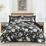 Anibedding 7Pieces Floral Queen Size Comforter Set, Garden Plant Flower Style Bed in a Bag Black White Bedding Comforter Set with Pillow Case for Bedroom Anibedding