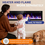BREEZEHEAT 72 Inch Ultra Thin Electric Fireplace-Narrow Bezel Linear Fireplace Heater Recessed Wall Mounted, Remote Control, Touch Screen, 750W/1500W, 8H Timer for Living Room, Bedroom, Office BREEZEHEAT
