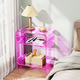 Acrylic Record Player Table with Storage Shelf, Clear Side Table Nightstand (Pink, Large) Acrylicolor