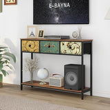 Tohomeor Entryway Console Table with 3 Retro Flowers Fabric Drawers Boho Narrow Long Behind Couch Sofa Table with Bottom Open Storage Shelf for Hallway Living Room Foyer (Rustic Brown, 3 Drawers) Tohomeor