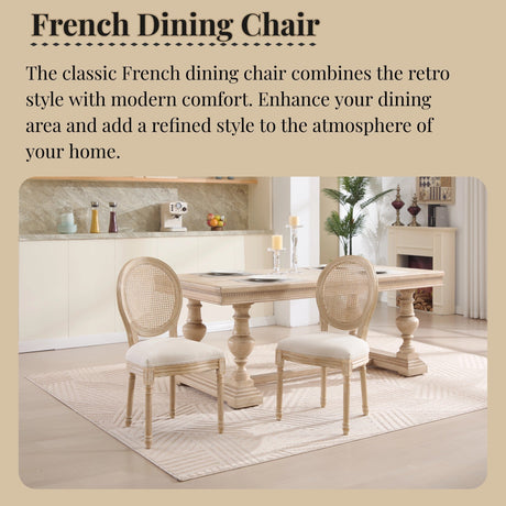 French Country Dining Chairs Set of 2 Upholstered with Rattan Back HouseOfZazla