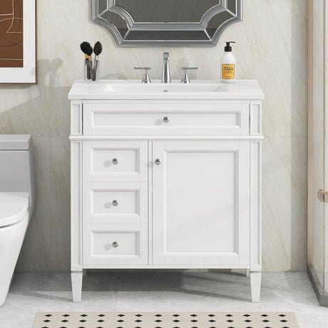 Bathroom Vanity With Top Sink, Modern Bathroom Storage Cabinet With 2 Drawers And A Tip-Out Drawer HouseOfZazla