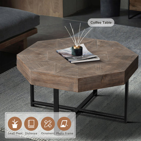 Wood Octagonal Vintage Patchwork Coffee Table HouseOfZazla