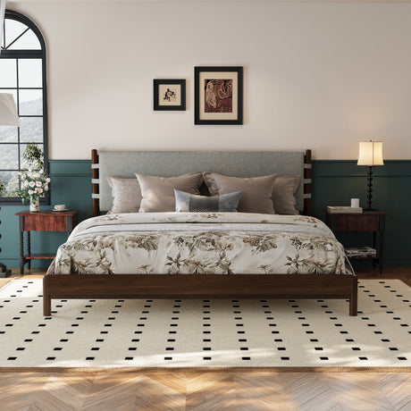 Premium Rubber Wood Platform Bed Frame, King Size with Headboard HouseOfZazla