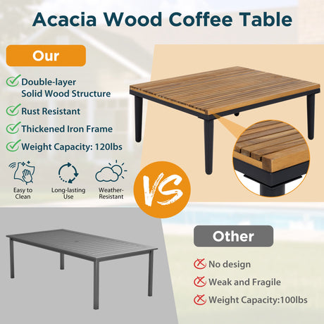 Luxury L-Shaped Acacia Wood Patio Furniture Set with Cushions HouseOfZazla