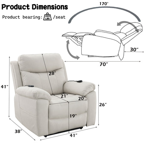 Chriki Beige Fabric Power Recliner with Lift, Heating, and Massage HouseOfZazla
