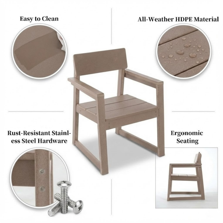 Antique Wood Color HDPE Outdoor & Garden Armchairs with Backrest HouseOfZazla