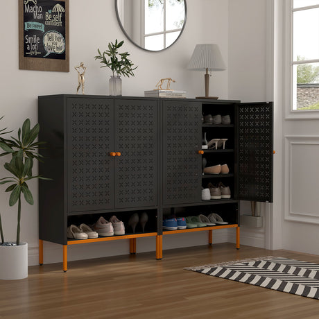 Grid Double Door Shoe Cabinet With Adjustable Compartments and Moisture-Proof Design HouseOfZazla
