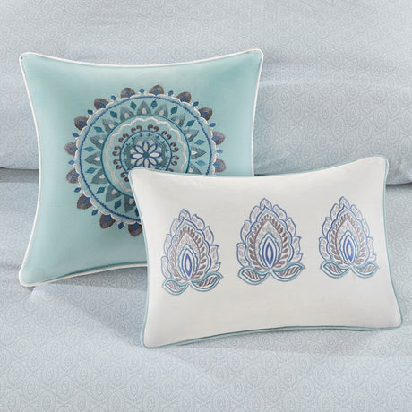 8 Piece Cotton Floral Printed Reversible Comforter Set Blue HouseOfZazla