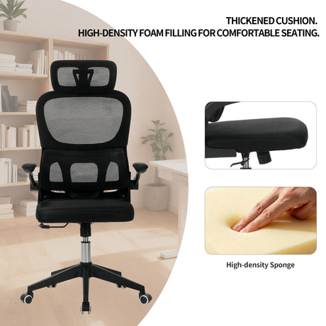 High Back Ergonomic Swivel Rolling Office Chair With Tilt Function, 3D Headrest, Lumbar Support - Black HouseOfZazla