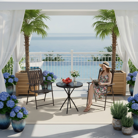 3-Piece Outdoor Patio Furniture Set with Foldable Chairs & Tempered Glass Table HouseOfZazla