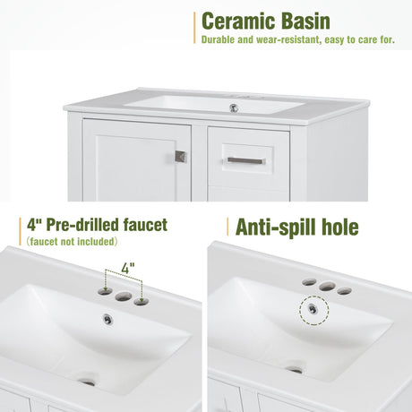 Bathroom Vanity, Modern Bathroom Cabinet With Sink Combo Set, Bathroom Storage Cabinet With A Soft Closing Door And 3 Drawers, Solid Wood Frame HouseOfZazla