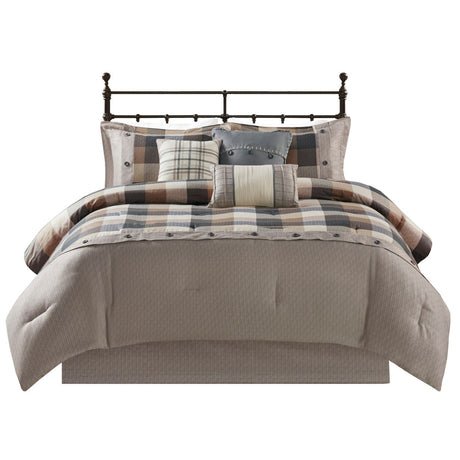 7 Piece Herringbone Comforter Set Neutral Queen HouseOfZazla