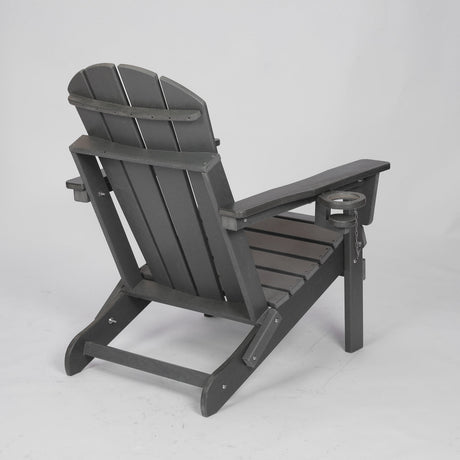 HDPE Folding Adirondack Chair with Dual Cup Holder - Gray HouseOfZazla