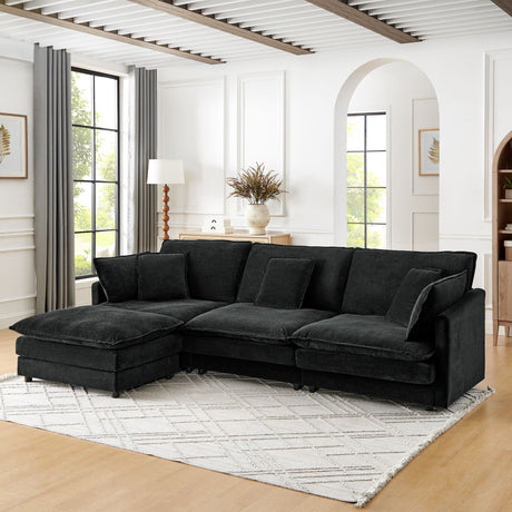 L-Shaped Sectional Sofa With Ottoman, Convertible 4 Seater Couch HouseOfZazla