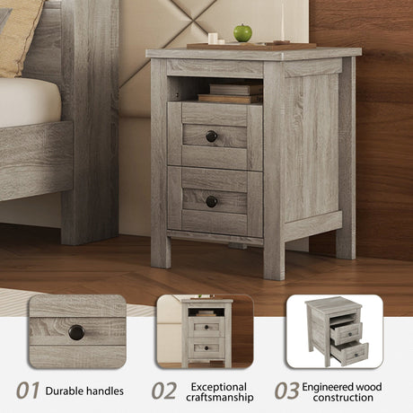 3-Pieces Bedroom Set Queen Size Farmhouse Platform Bed with Storage Headboard and Charging Station HouseOfZazla