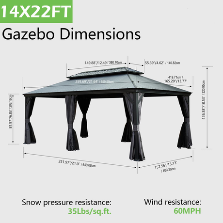 14'x22' Hardtop Gazebo with Resin Roof HouseOfZazla