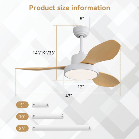 Ceiling Fan With 22W LED Light And Remote Control 6 Speeds Reversible DC Motor For Living Room - White HouseOfZazla