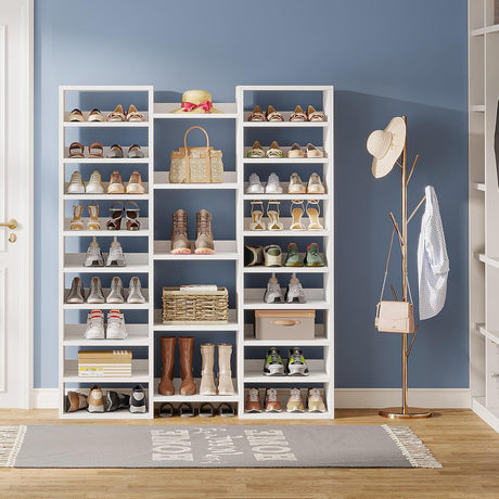 14 Tier Shoe Storage Cabinet With 23 Open Cubbies, 46 Pairs Capacity Entryway Organizer - White HouseOfZazla