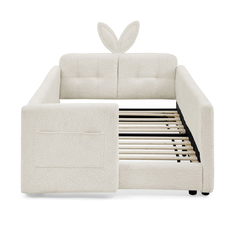 Cute Rabbit Ear Upholstered Platform Bed Frame With Safety Rail HouseOfZazla