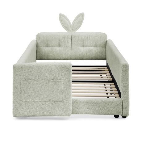 Cute Rabbit Ear Upholstered Platform Bed Frame With Safety Rail HouseOfZazla