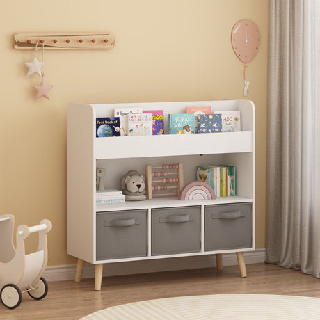 Bookshelf With 3 Bins, Storage Shelf For Toys And Books - White HouseOfZazla