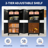 Metal Storage Cabinet with Drawer, Locking Doors, and Rolling Wheels