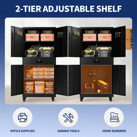 Metal Storage Cabinet with Drawer, Locking Doors, and Rolling Wheels HouseOfZazla