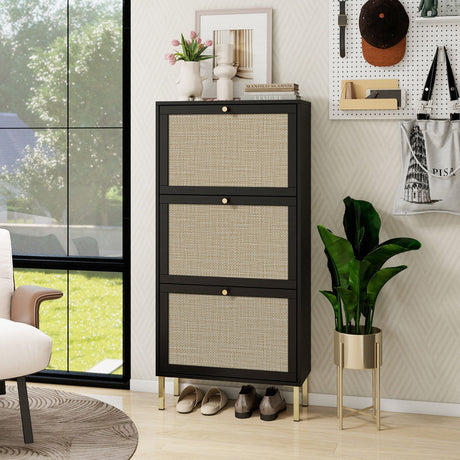 Modern Rattan 3 Door Shoe Rack Cabinet for Entryway HouseOfZazla