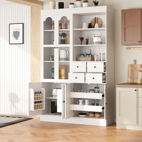 TOPMAX Freestanding Buffet With Hutch - Tall Kitchen Pantry Cabinet HouseOfZazla