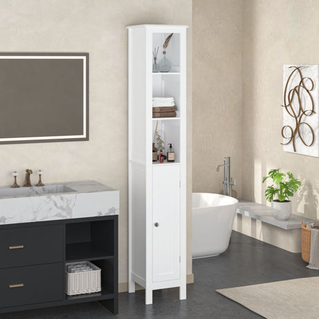 Slim Tall Bathroom Storage Cabinet With Adjustable Shelves, Anti Tip Freestanding Cabinet - White HouseOfZazla