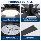 Large Ceiling Fan With Dimmable LED Light 8 Blades Remote Control, Reversible DC Motor