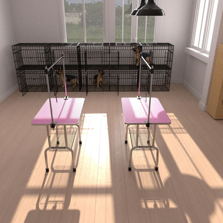 Folding Dog Pet Grooming Table Stainless Steel Frame Rubber Mat On Board With Adjustable Arm And Clamps Pet Dog Cat Grooming Table HouseOfZazla