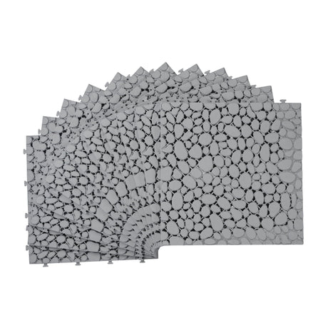 Interlocking Deck Tiles Plastic Waterproof Outdoor All Weather Anti-Slip Bathroom Shower Balcony Porch Strong Weight Capacity Upto 440 Lbs, Pebble Stone Pattern HouseOfZazla