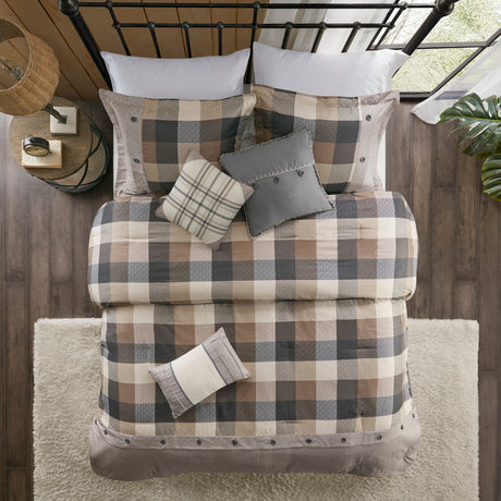 7 Piece Herringbone Comforter Set Neutral Queen HouseOfZazla