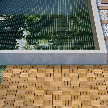 Interlocking Deck Tiles Checker Pattern, Square Acacia Hardwood Outdoor Flooring For Patio, Bancony, Pool Side HouseOfZazla