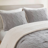 3 Pieces Full/Queen Cable Knit Chenille Comforter Set Gray