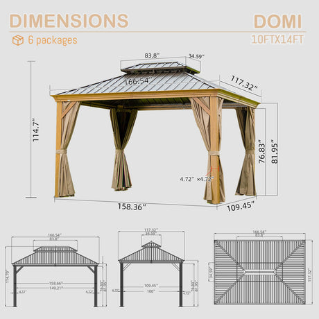 10' x 14' Hardtop Gazebo with Galvanized Steel Double Roof and Wood Grain Frame HouseOfZazla