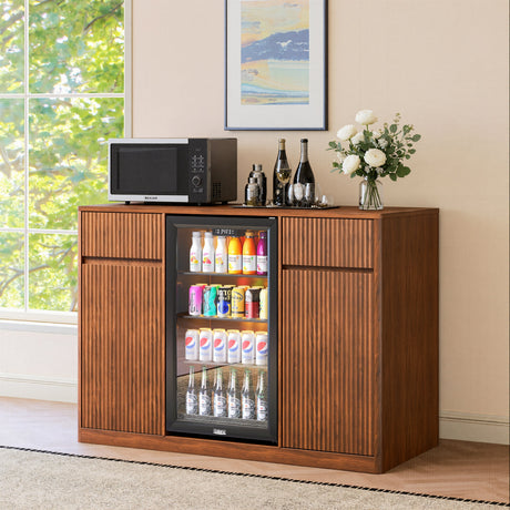 53.2" Fluted Buffet Wine Cabinet with Mini Fridge Nook HouseOfZazla