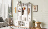 5 In 1 Entryway Bench With Coat Rack, 7 Sturdy Hooks, 2 Spacious Drawers And Adjustable Shelves