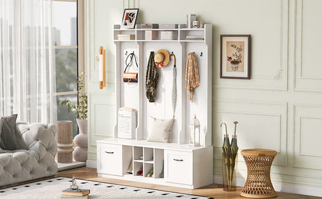 5 In 1 Entryway Bench With Coat Rack, 7 Sturdy Hooks, 2 Spacious Drawers And Adjustable Shelves HouseOfZazla