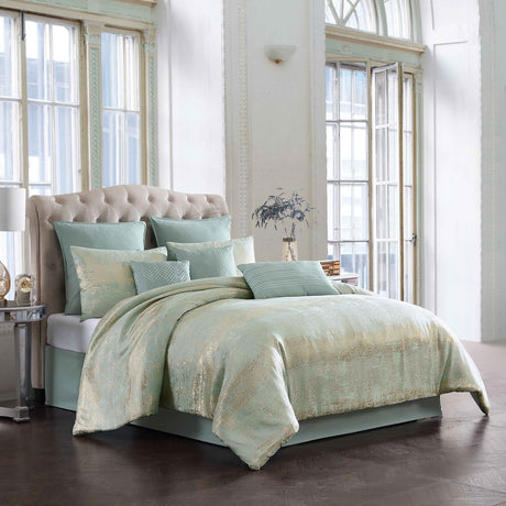 Vesta Gold Satin Circle-Quilted 7-Piece Comforter Set HouseOfZazla