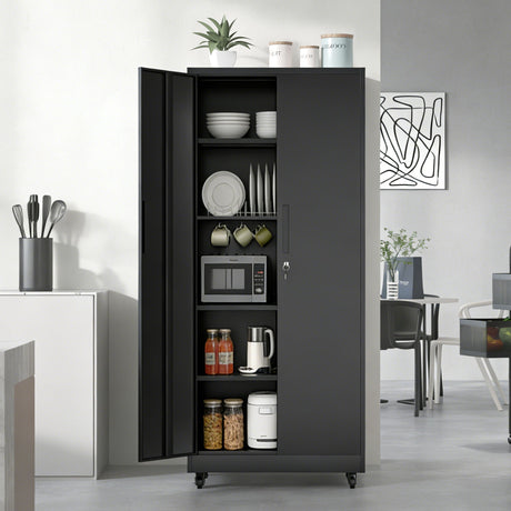 Heavy Duty Rolling Cabinet With Lock, Garage Storage Cabinet, 4 Adjustable Shelves For Tool Organization HouseOfZazla