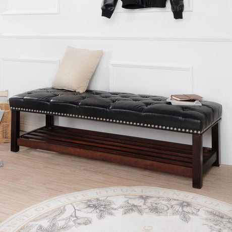 Bedroom End Of Bed Bench Tufted Upholstered End Of Bed Bench End Of Bed Entrance Shoe Bench With Nailhead Trim And Shelf Bedroom Upholstered Bench Living Room Shoe Rack Footstool HouseOfZazla