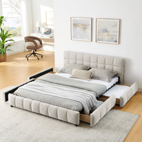 Modern Platform Bed Frame With Thick Fabric HouseOfZazla