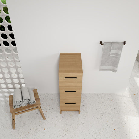 Slim Freestanding Bathroom Storage Cabinet, 3 Drawers - Light Oak HouseOfZazla